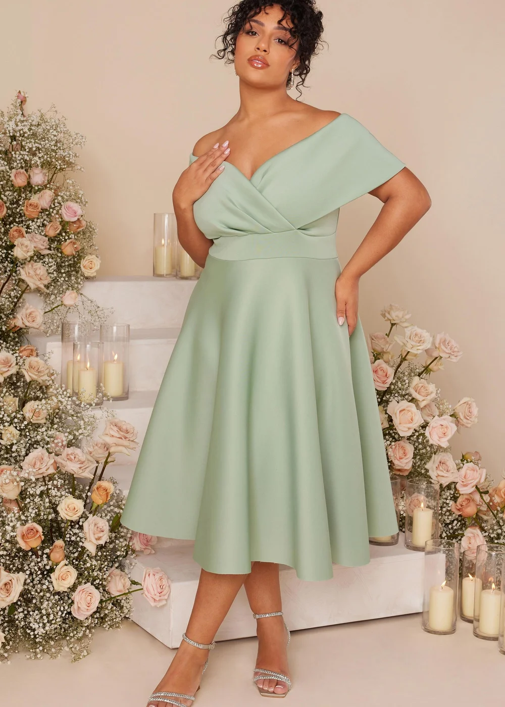 Quiz Green Curve Midi Skater Dress - 26 | Matalan Quiz Green Curve Midi Skater Dress - 26 | Matalan