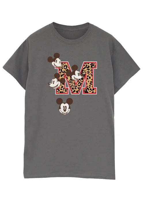 Disney Mickey Mouse M Faces Charcoal Printed Boyfriend Fit T-Shirt - S Image 1
