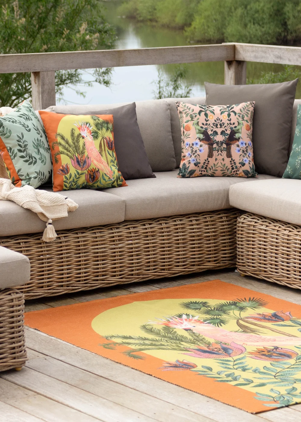 Wylder Tropics Multi Kali Mirrored Birds Filled Outdoor Cushions (43cm x 43cm x 8cm) - One Size Image 5