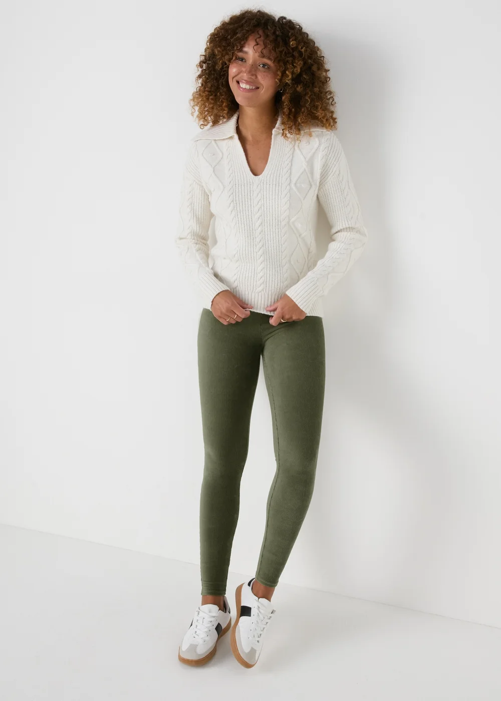 Khaki Velvet Corduroy Leggings - 8 Image 1