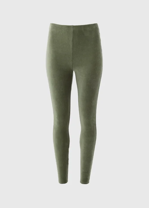 Khaki Velvet Corduroy Leggings - 8 Image 4