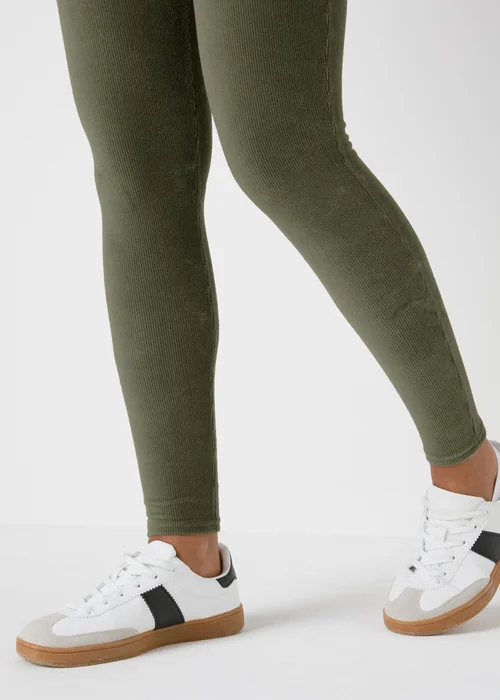 Khaki Velvet Corduroy Leggings - 8 Image 3