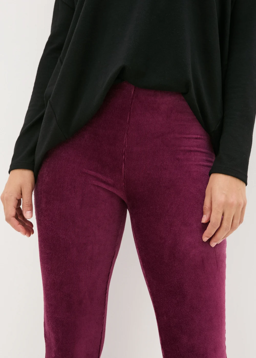 Burgundy Velvet Corduroy Leggings - 8 Image 3
