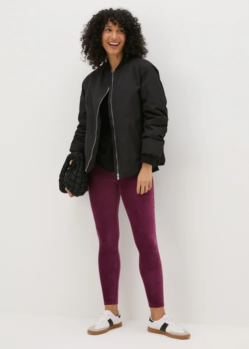 Burgundy Velvet Corduroy Leggings - 8 Image 1