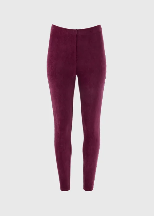 Burgundy Velvet Corduroy Leggings - 8 Image 4