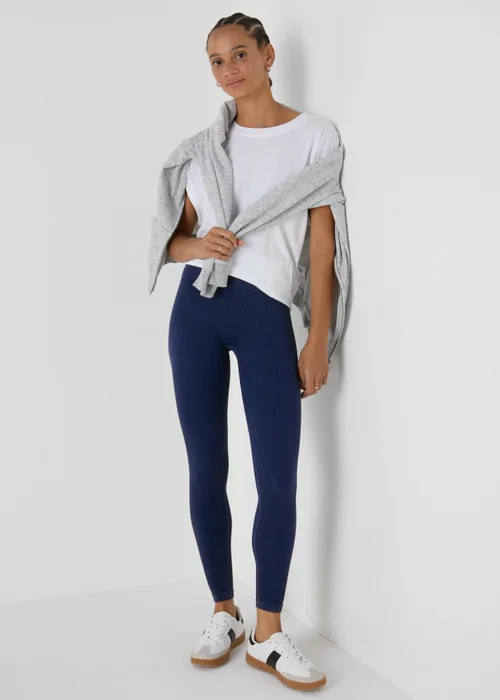Navy Washed Seamless Leggings - S Image 1