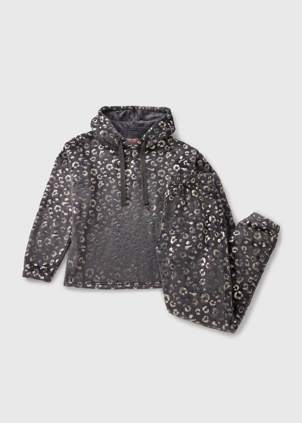 Grey Foil Animal Print Fleece Loungewear Set - Extra small Image 3