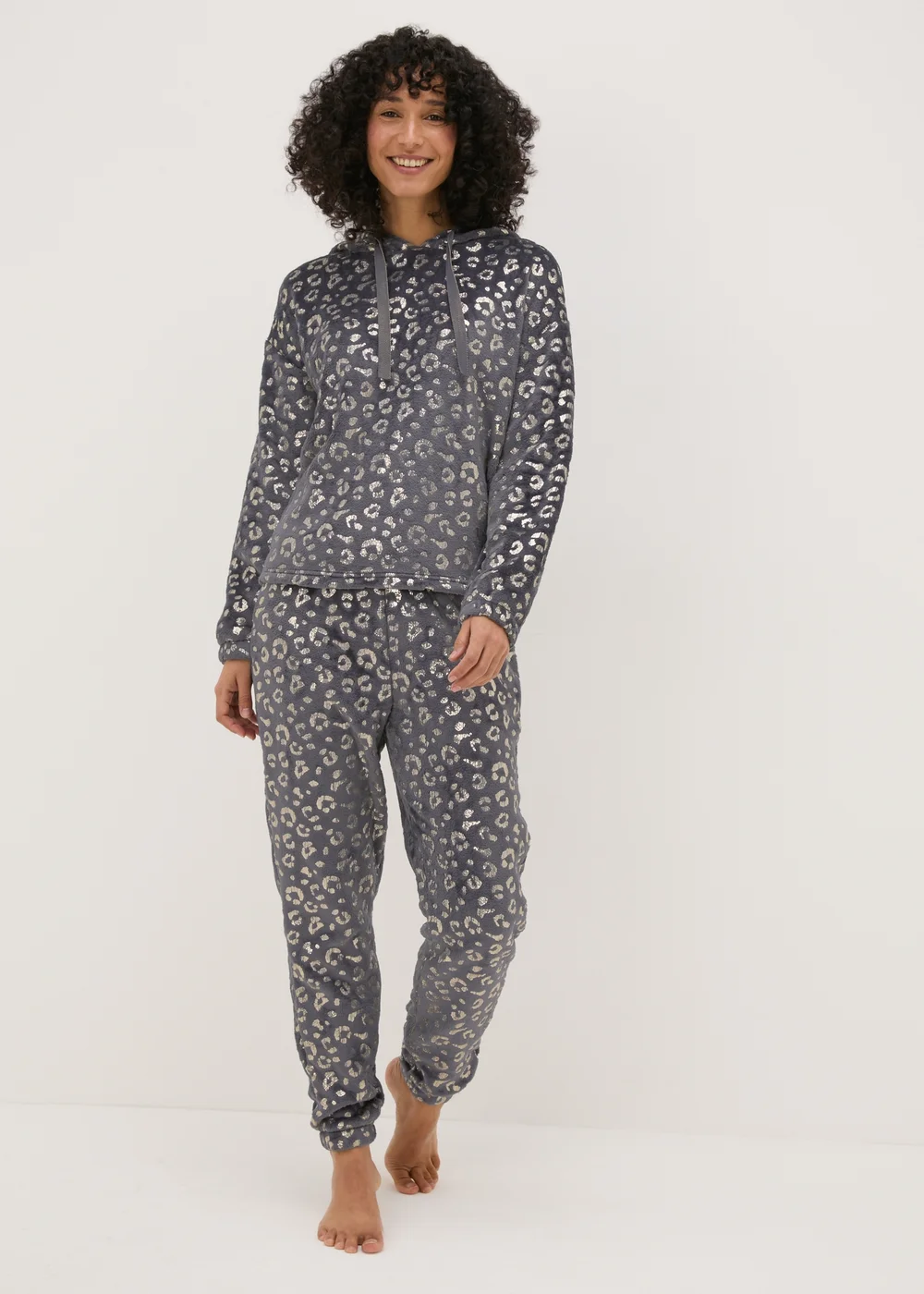 Grey Foil Animal Print Fleece Loungewear Set - Extra small Image 2