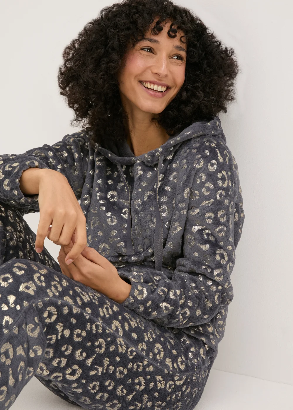 Grey Foil Animal Print Fleece Loungewear Set - Extra small Image 1