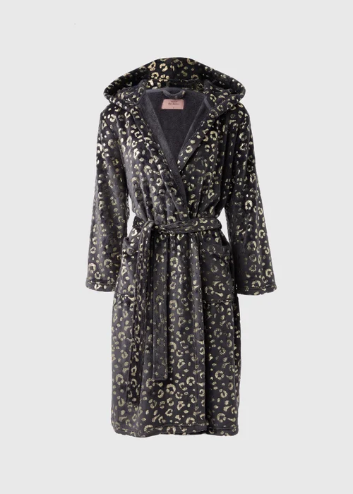 Charcoal Foil Animal Print Fleece Dressing Gown - Extra small Image 3