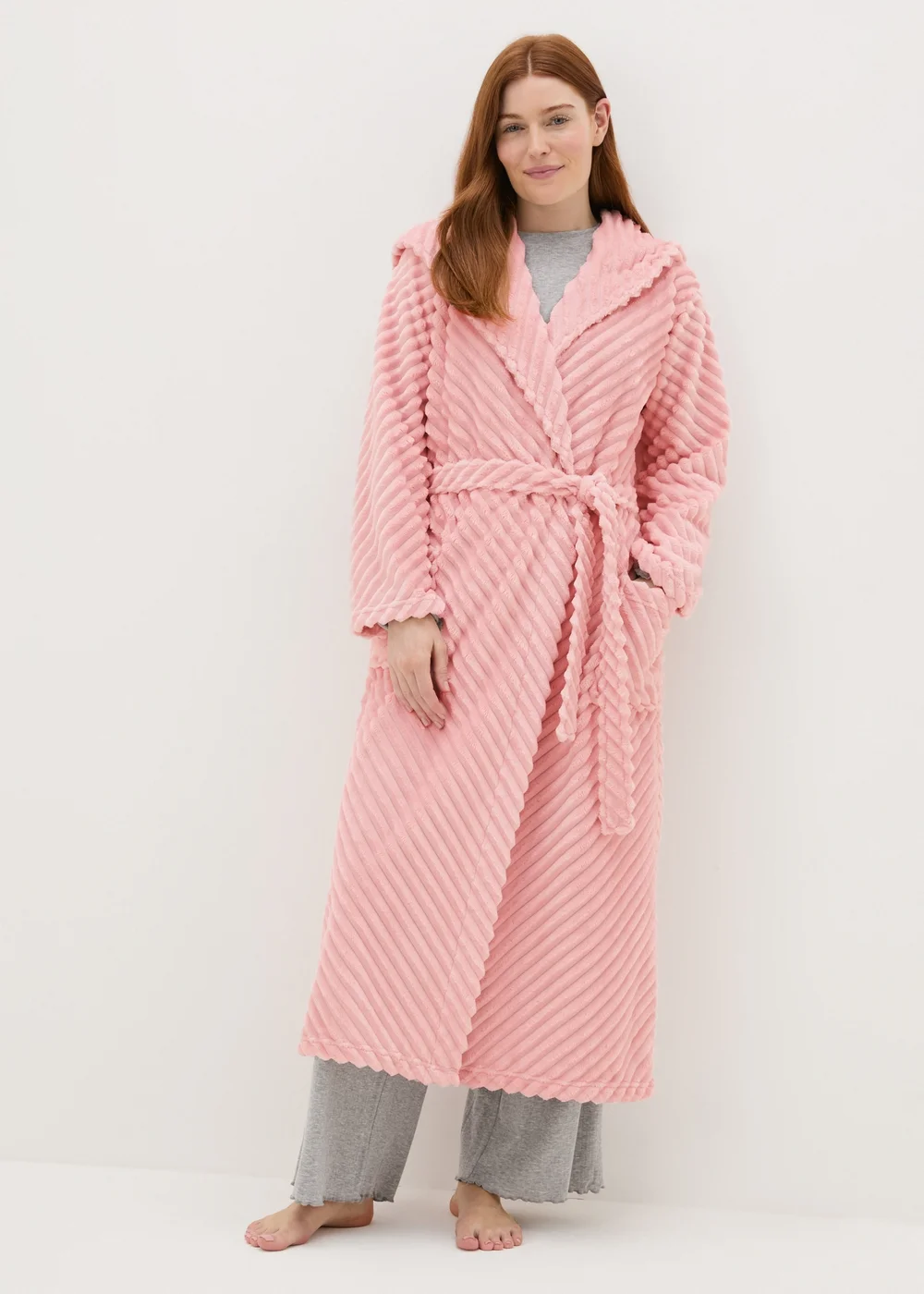 Pink Diagonal Fleece Dressing Gown - Extra small Image 1