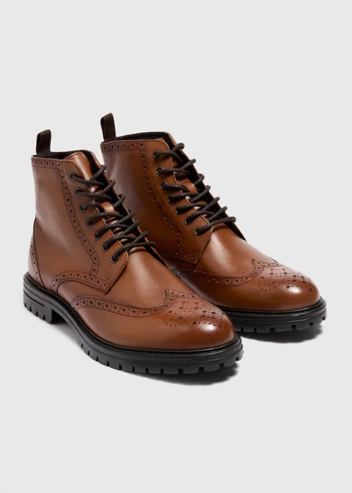 Brown Leather Brogue Boots - Size 6 Image 1