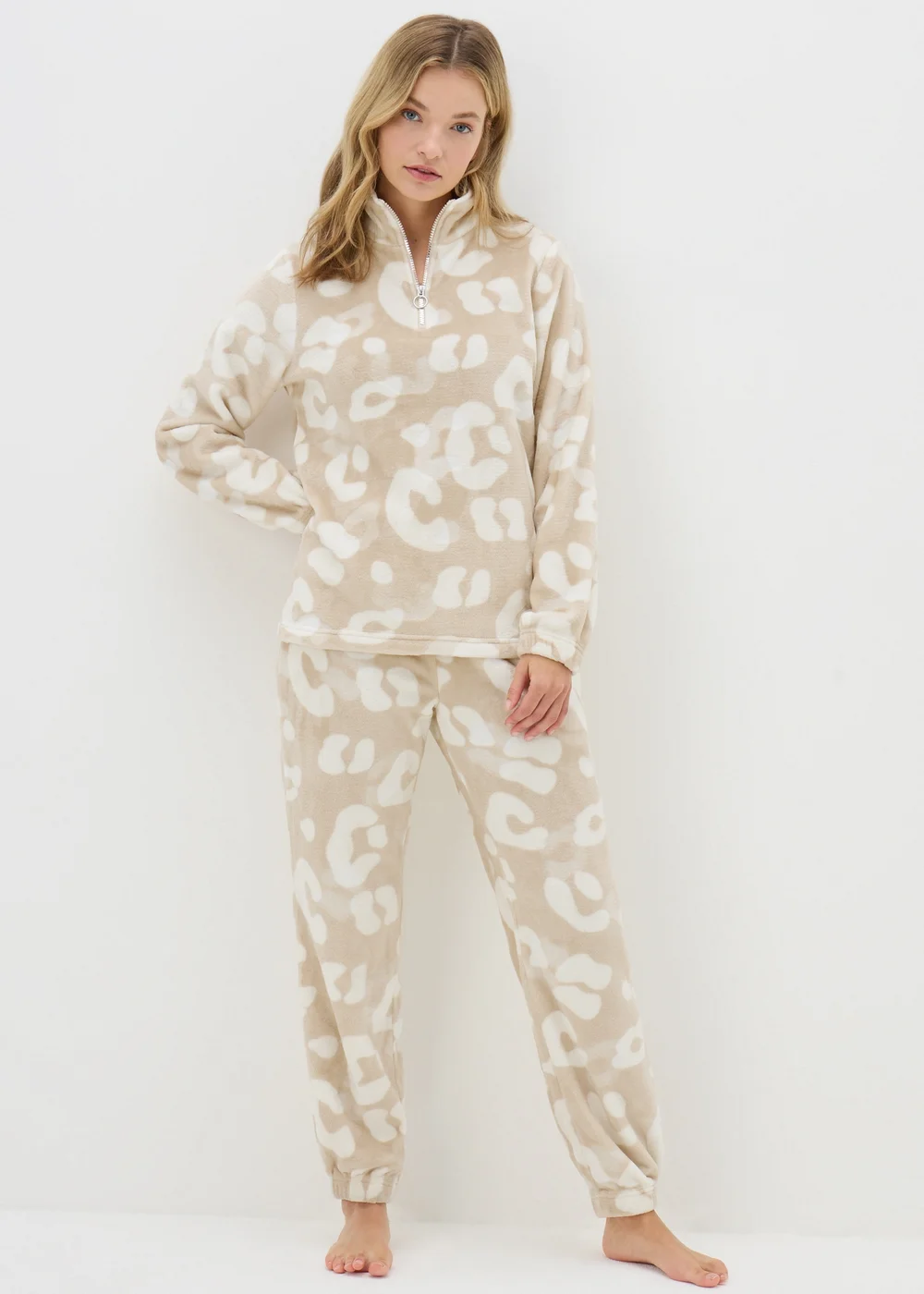 Cream Animal Print Fleece Loungewear Set - Extra small Image 2
