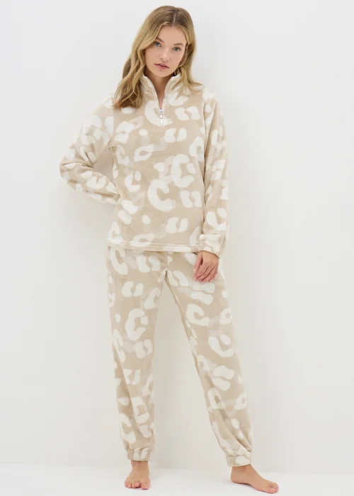 Cream Animal Print Fleece Loungewear Set - Extra small Image 2