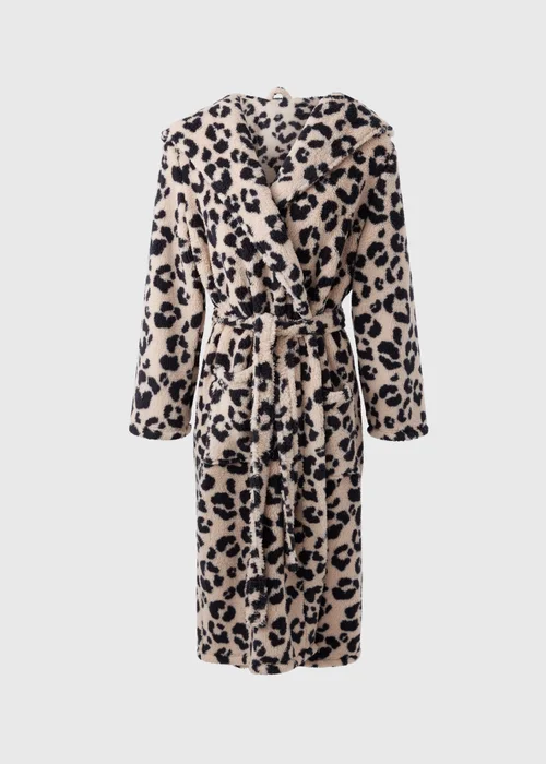ladies animal dressing gown Womens Ladies Animal Leopard Print Robe Dressing Gown Hooded Fluffy Snuggle Soft