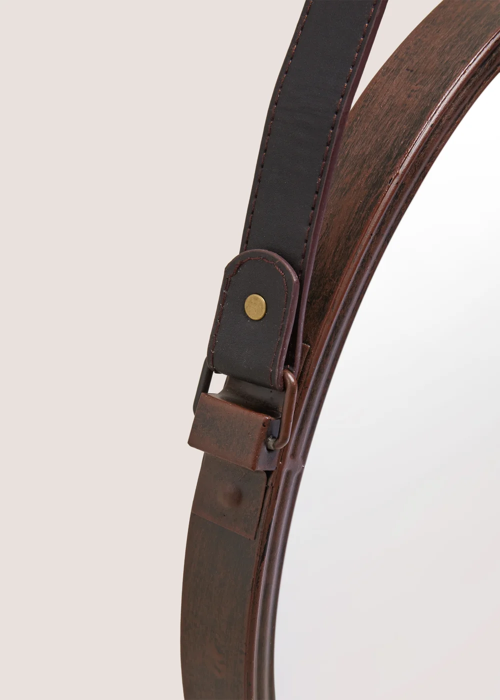 Brown Leather Urban Circle Mirror (41cm x 41cm x 61cm) Image 2