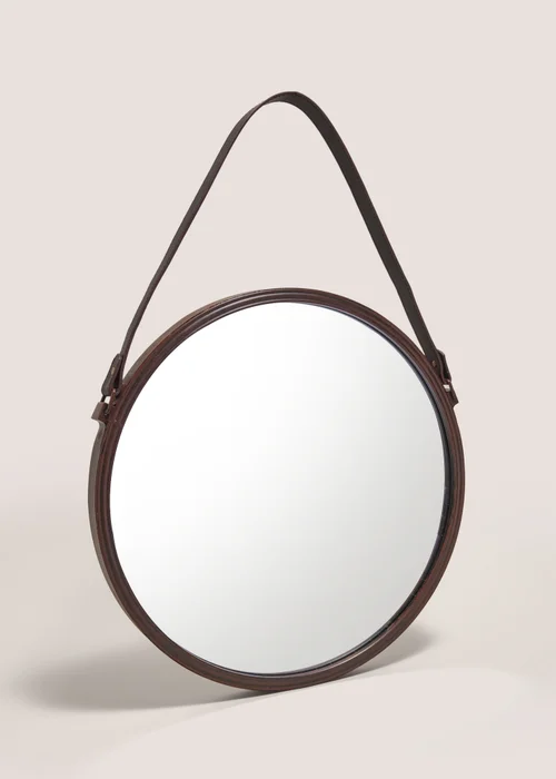 Brown Leather Urban Circle Mirror (41cm x 41cm x 61cm) Image 1
