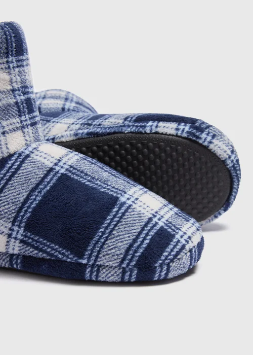 Navy Check Slipper Boots - Size 6 Image 2