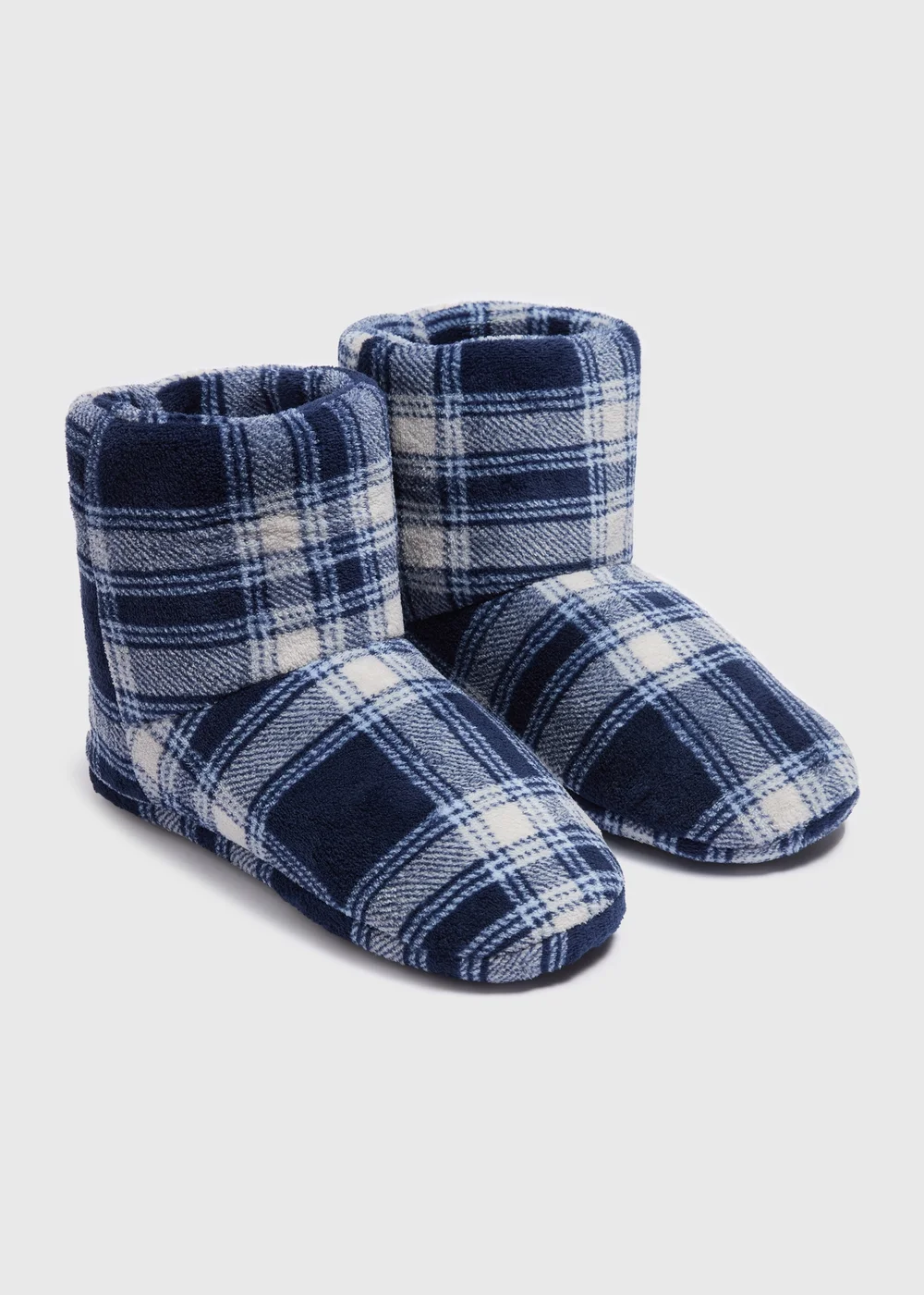 Navy Check Slipper Boots - Size 6 Image 1