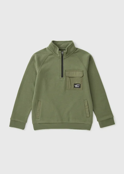 Boys Khaki Utility Half Zip Sweatshirt (7-15yrs) - Age 7 Years Image 1