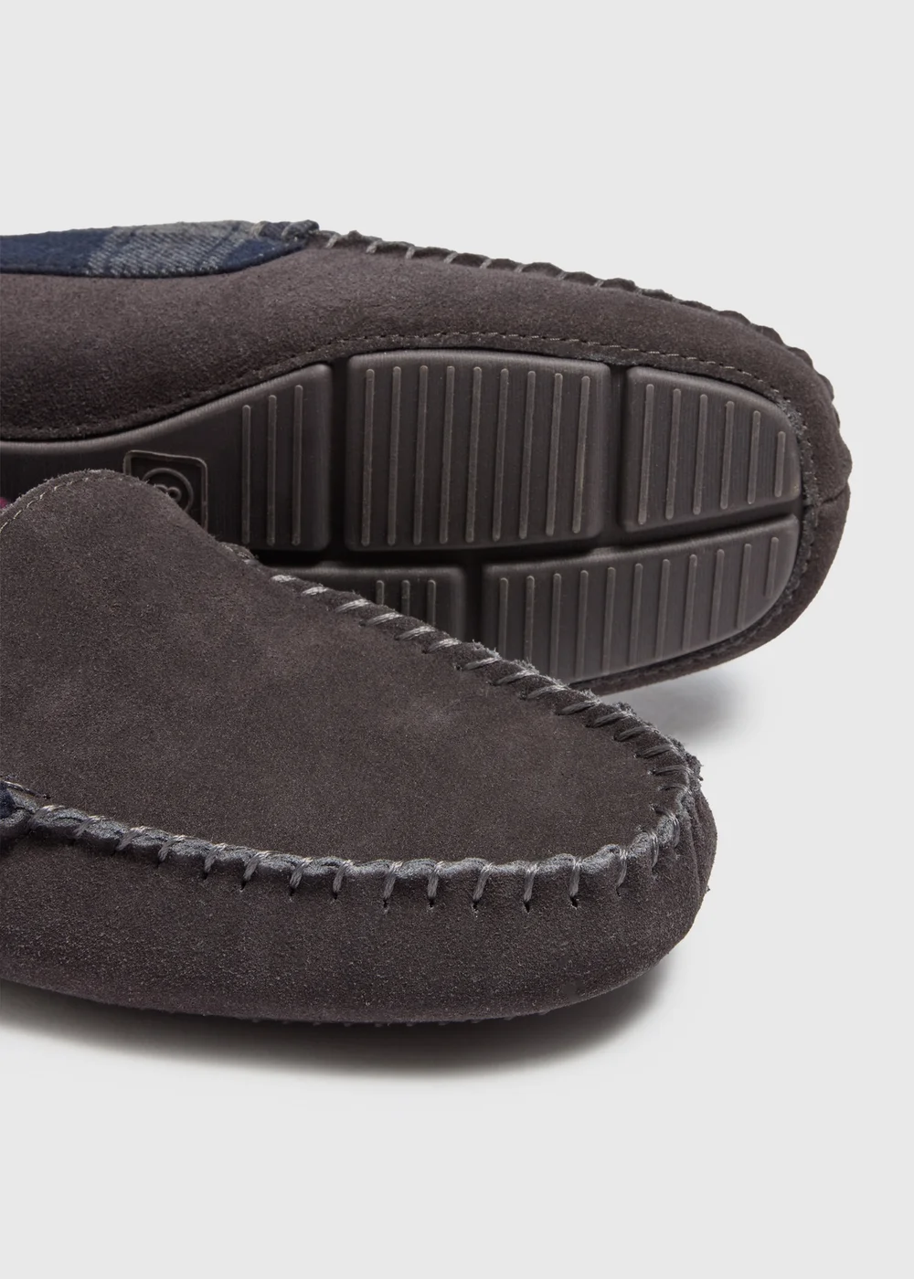 Charcoal Check Suede Moccasin Slippers - 6 Image 2