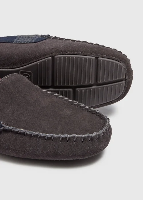 Charcoal Check Suede Moccasin Slippers - 6 Image 2