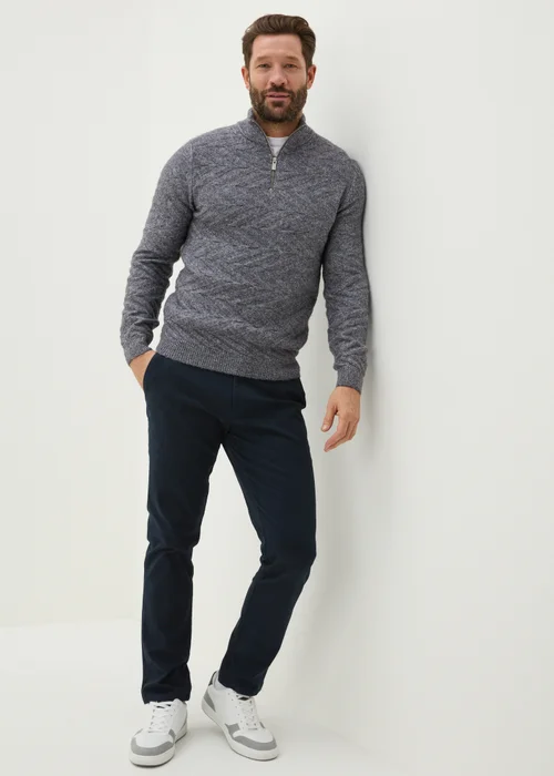 Blue Knitted 1/4 Zip High Neck Jumper - S Image 1