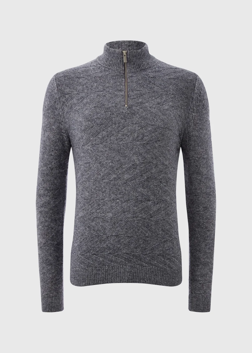 Blue Knitted 1/4 Zip High Neck Jumper - S Image 4