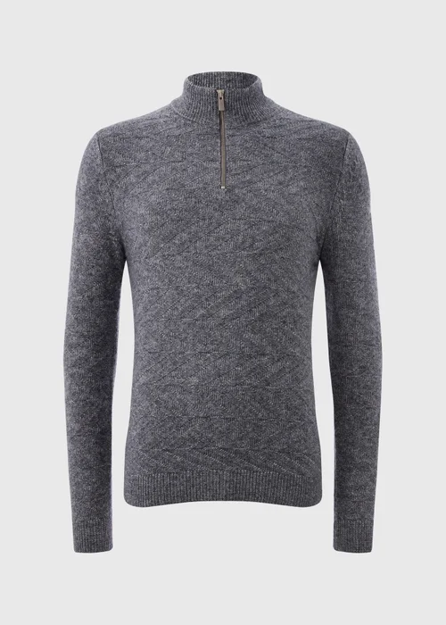 Blue Knitted 1/4 Zip High Neck Jumper - S Image 4
