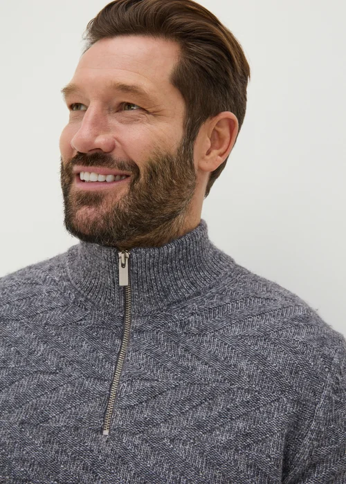 Blue Knitted 1/4 Zip High Neck Jumper - S Image 3