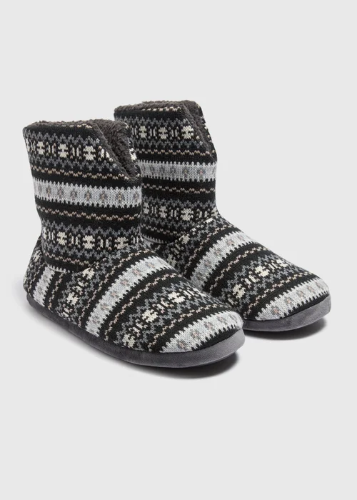 Navy Fairisle Slipper Boots - Size 6 Image 1