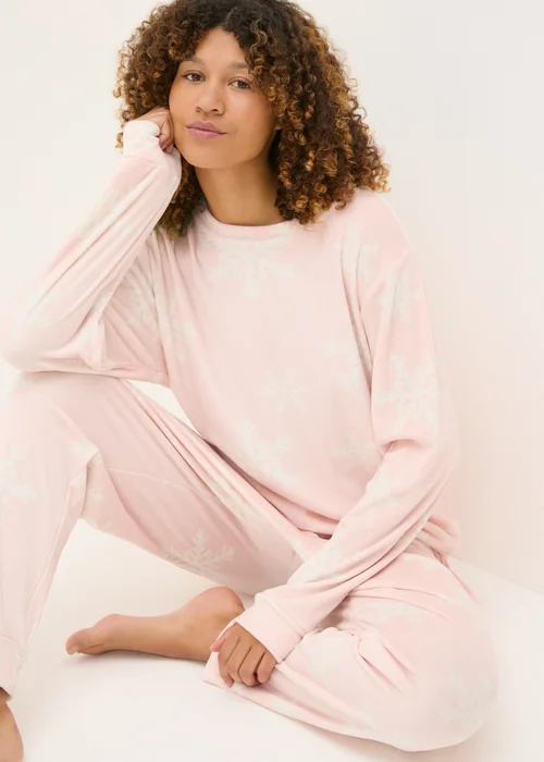 Pink Fleece Snowflake Loungewear Set - Extra small Image 1