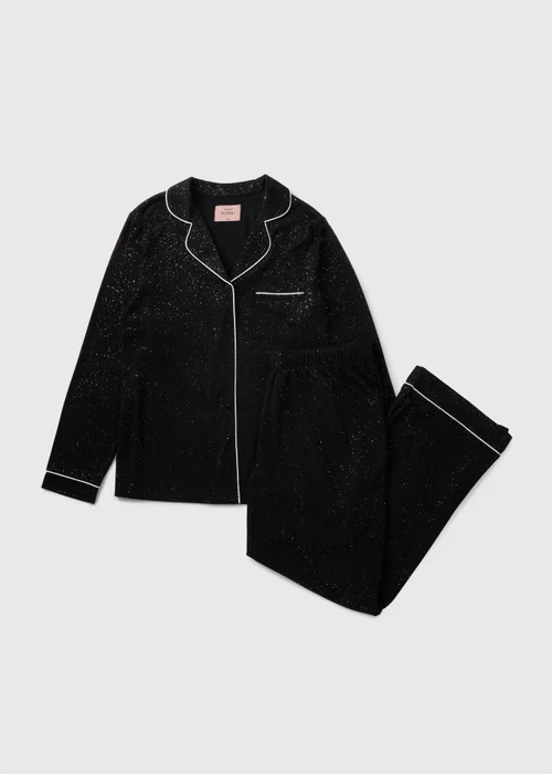 Black Shimmer Button Up Pyjama Set - Extra small Image 3