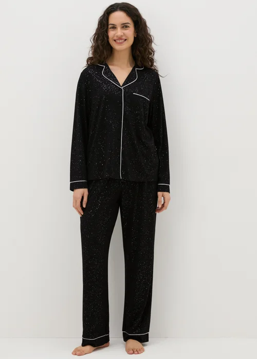 Black Shimmer Button Up Pyjama Set - Extra small Image 1