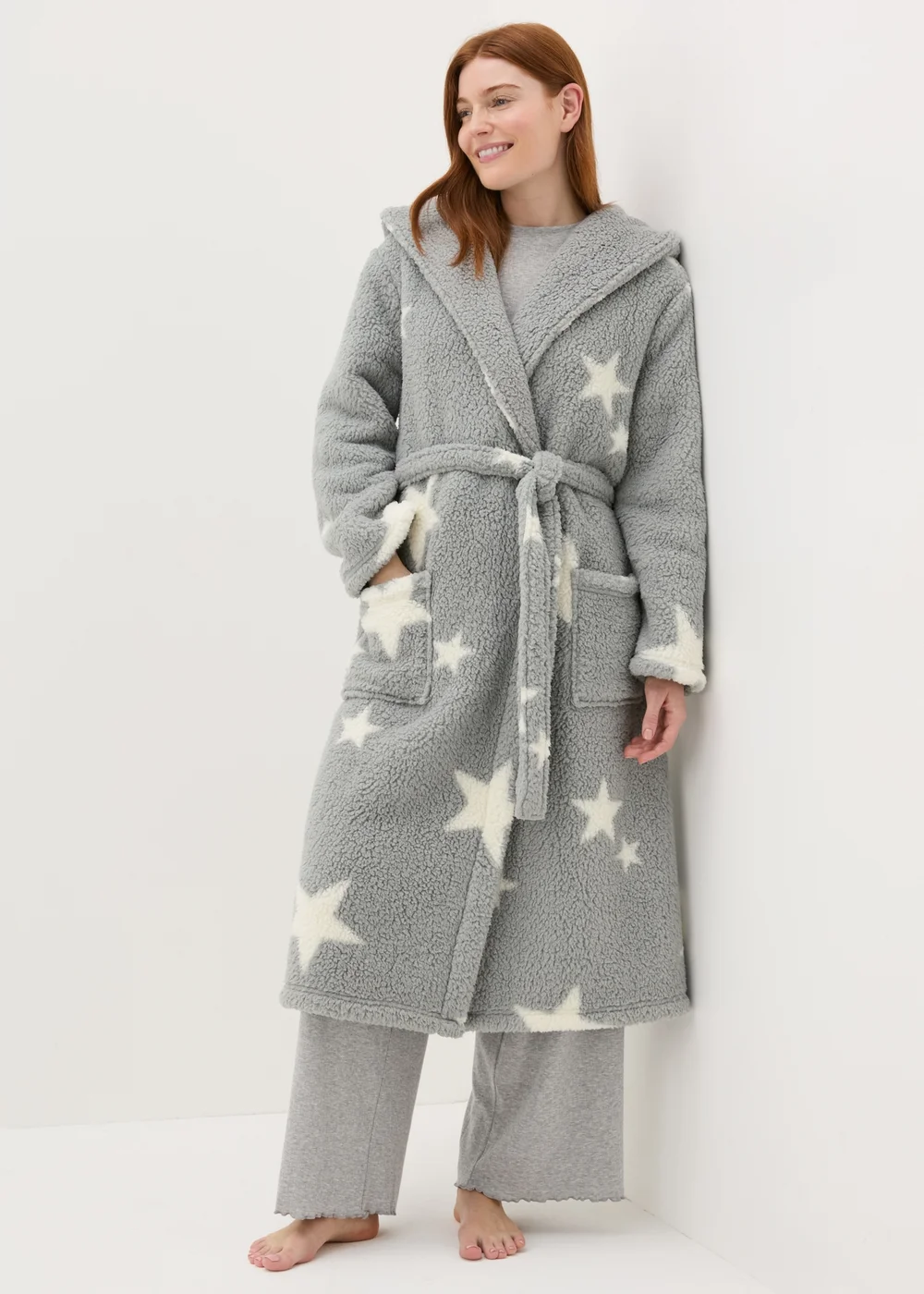 Grey Star Fleece Dressing Gown - Extra small | Matalan Grey Star Fleece Dressing Gown - Extra small | Matalan