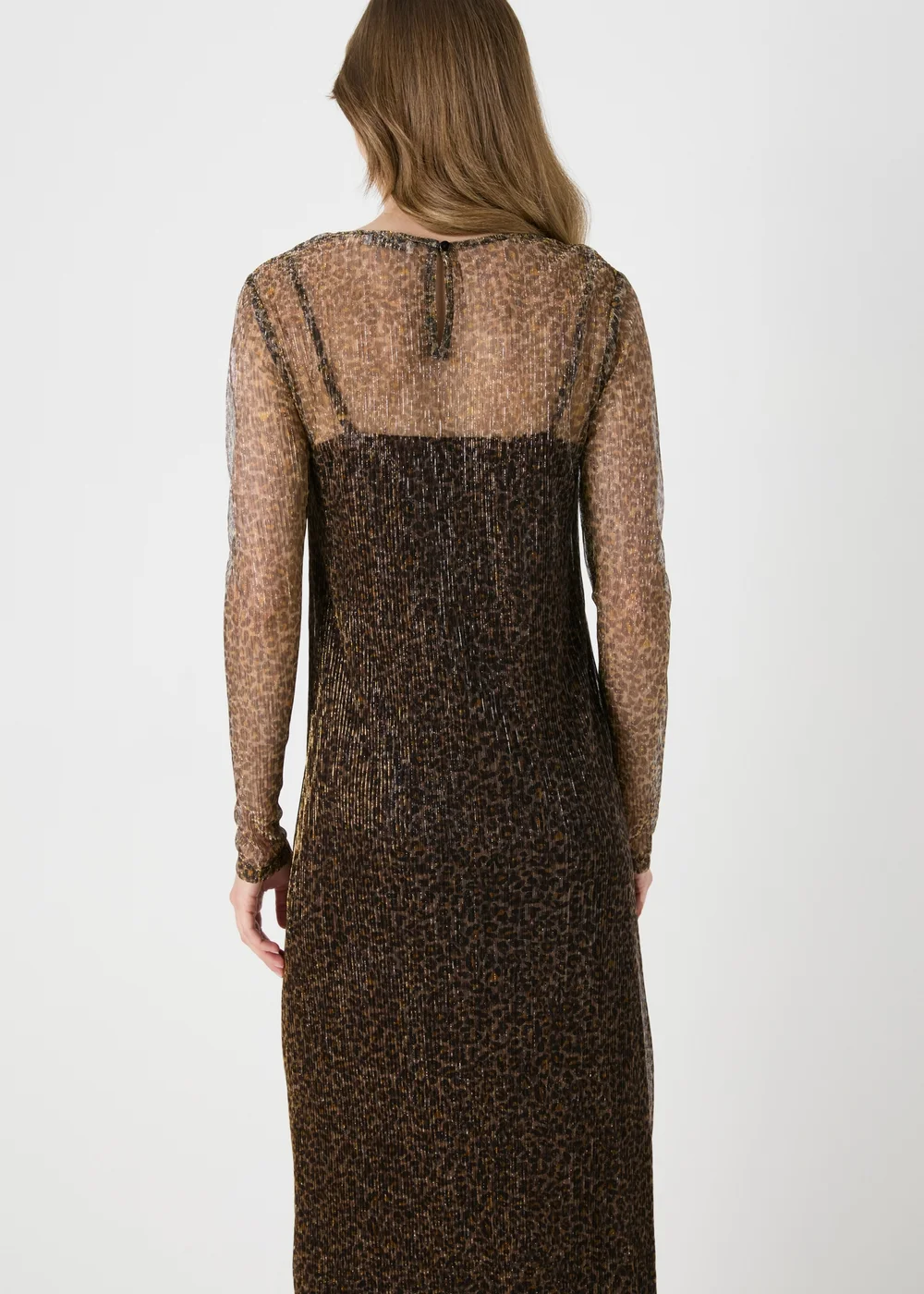 Brown Animal Plisse Midi Dress - 8 Image 2