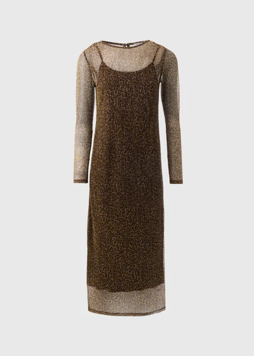 Brown Animal Plisse Midi Dress - 8 Image 4