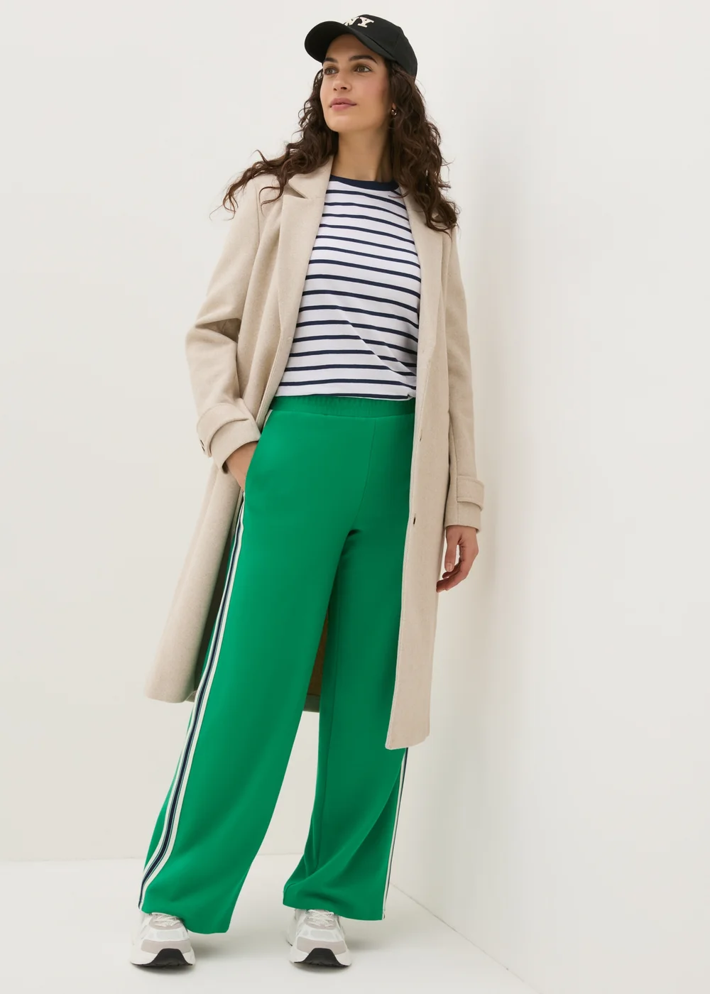 Green Side Stripe Wide Leg Trousers - 8 Image 1
