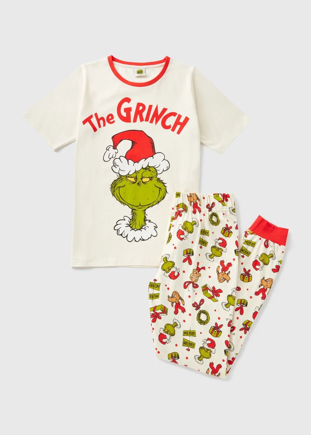 Unisex Grinch Cream Christmas Family Pyjama Set - Extra small Image 3