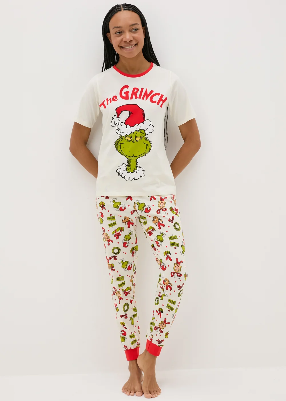 Unisex Grinch Cream Christmas Family Pyjama Set - Extra small Image 1