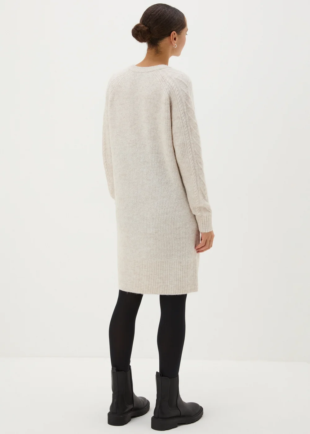 Beige V-Neck Cable Knit Mini Dress - XS Image 3