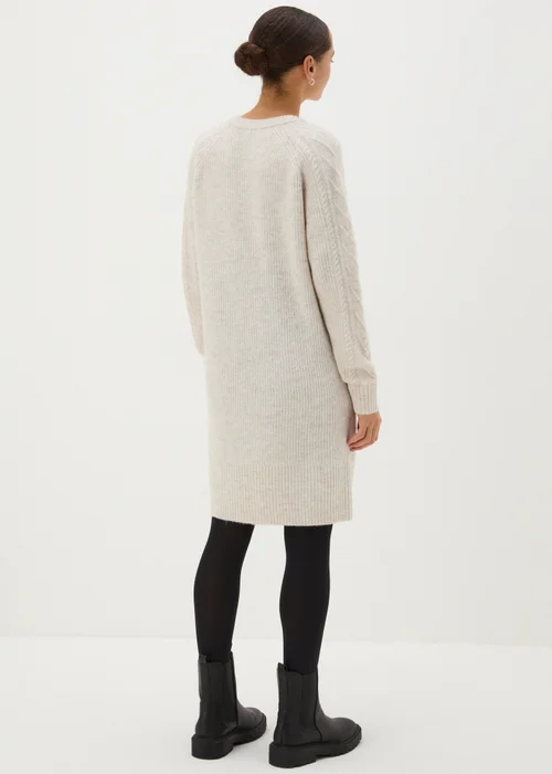 Beige V-Neck Cable Knit Mini Dress - XS Image 3