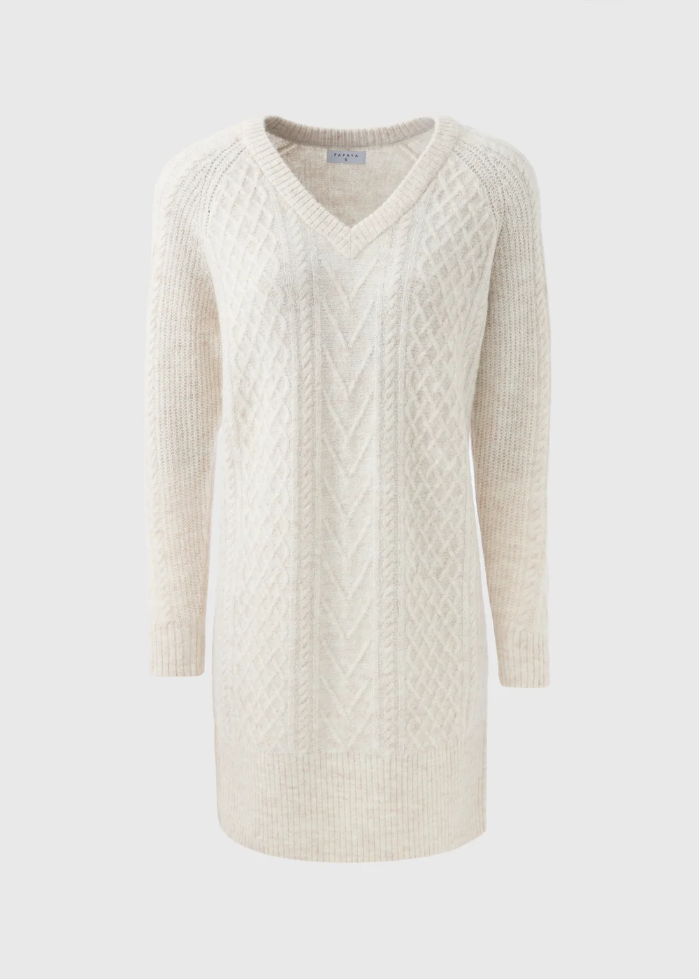 Beige V-Neck Cable Knit Mini Dress - XS Image 4