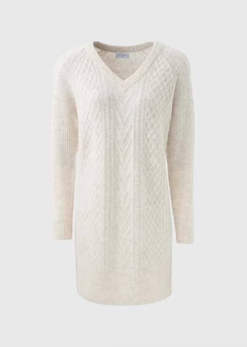 Beige V-Neck Cable Knit Mini Dress - XS Image 4