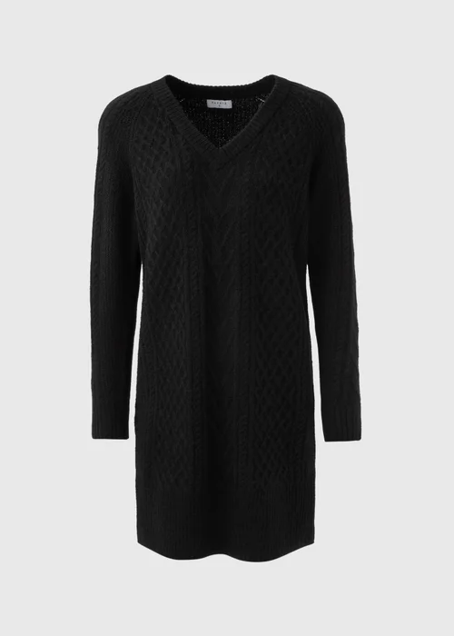 Black V-Neck Cable Knit Mini Dress - XS Image 4