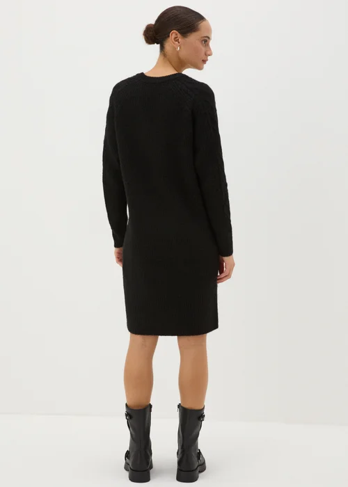 Black V-Neck Cable Knit Mini Dress - XS Image 3