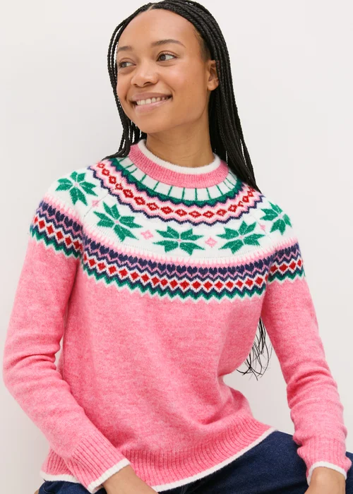 Joyful Pink Fairisle Knit Jumper - XS Image 3