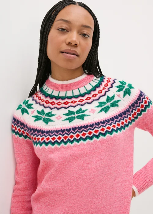 Joyful Pink Fairisle Knit Jumper - XS Image 1
