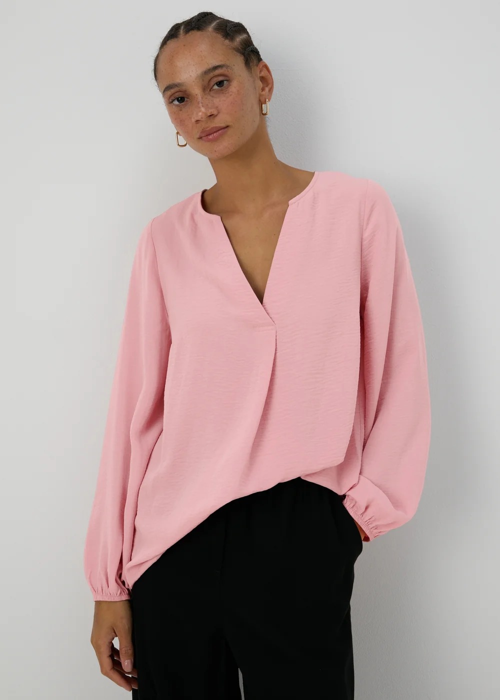 Pink V-Neck Blouse - 8 Image 1