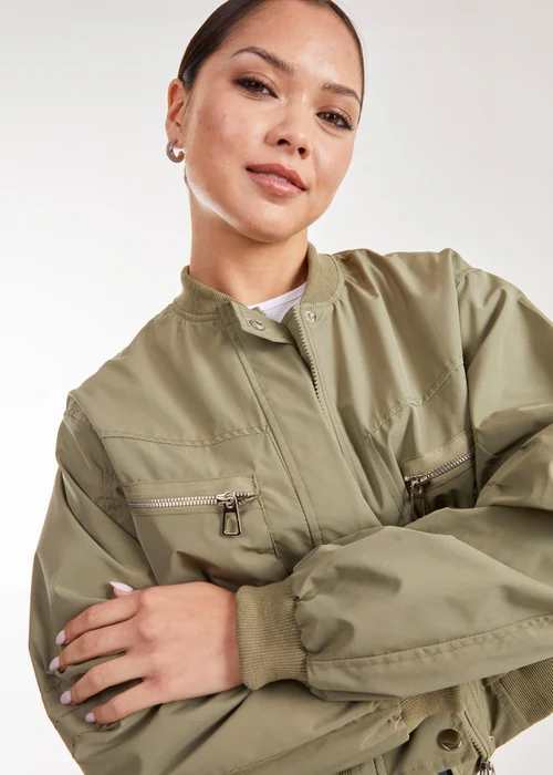 Pink Vanilla Khaki Double Pocket Classic Bomber Jacket - S Image 3
